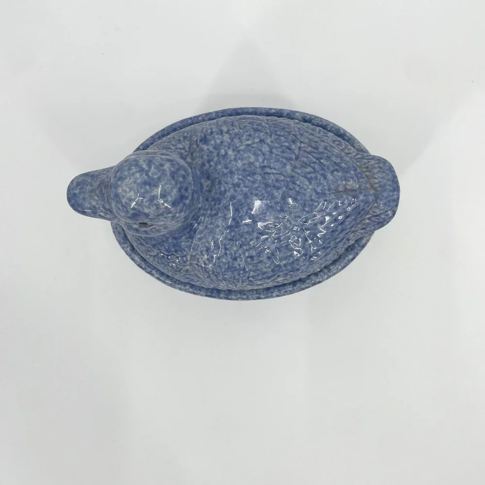 Unbranded Duck Trinket Box Blue Sponge Ware Ceramic Country Cottage‎ Decor Small